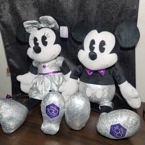 Disney's 100 Years of Wonder NWT Jumbo Minnie Micky Mouse Plush Soft 31" Silver